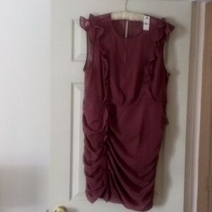 Express Mauve Ruffle-Detail Mini Dress